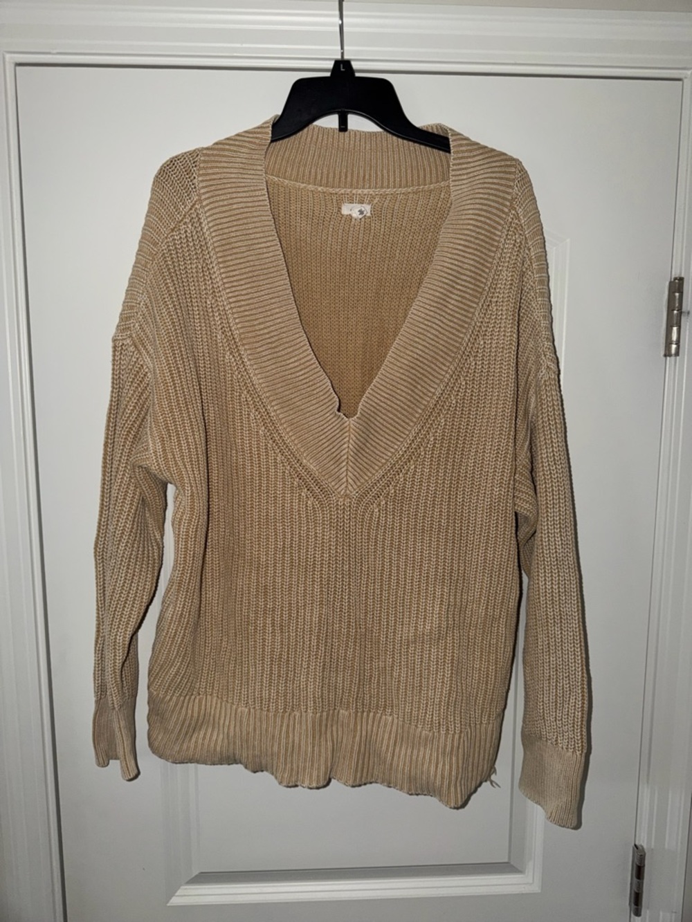 aerie Oversized Deep V-Neck Chunky Knit Sweater - Tan